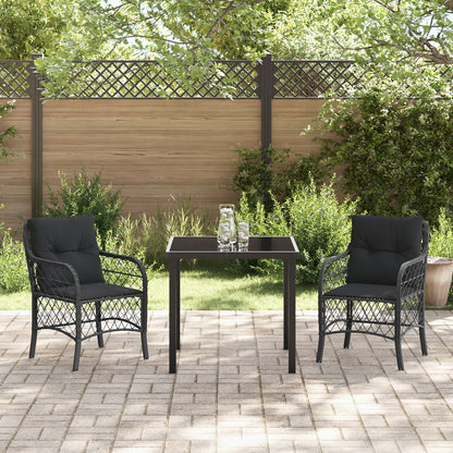 3 Delige Tuinset Met Kussens Zwart Poly Rattan