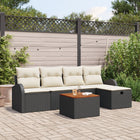 Garden bench set with cushion with storage 6 pcs Black poly rattan
