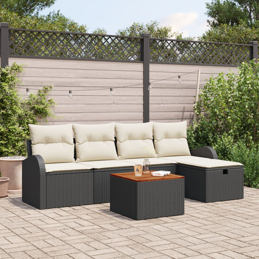 6-Delige Tuin Sofa Set Met Kussens Zwart Poly Rattan