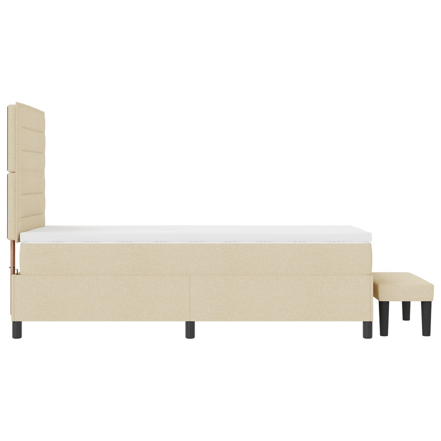 Boxspringbed Met Matras & Bank Stof Crème 90 x 200 cm Lijnenontwerp
