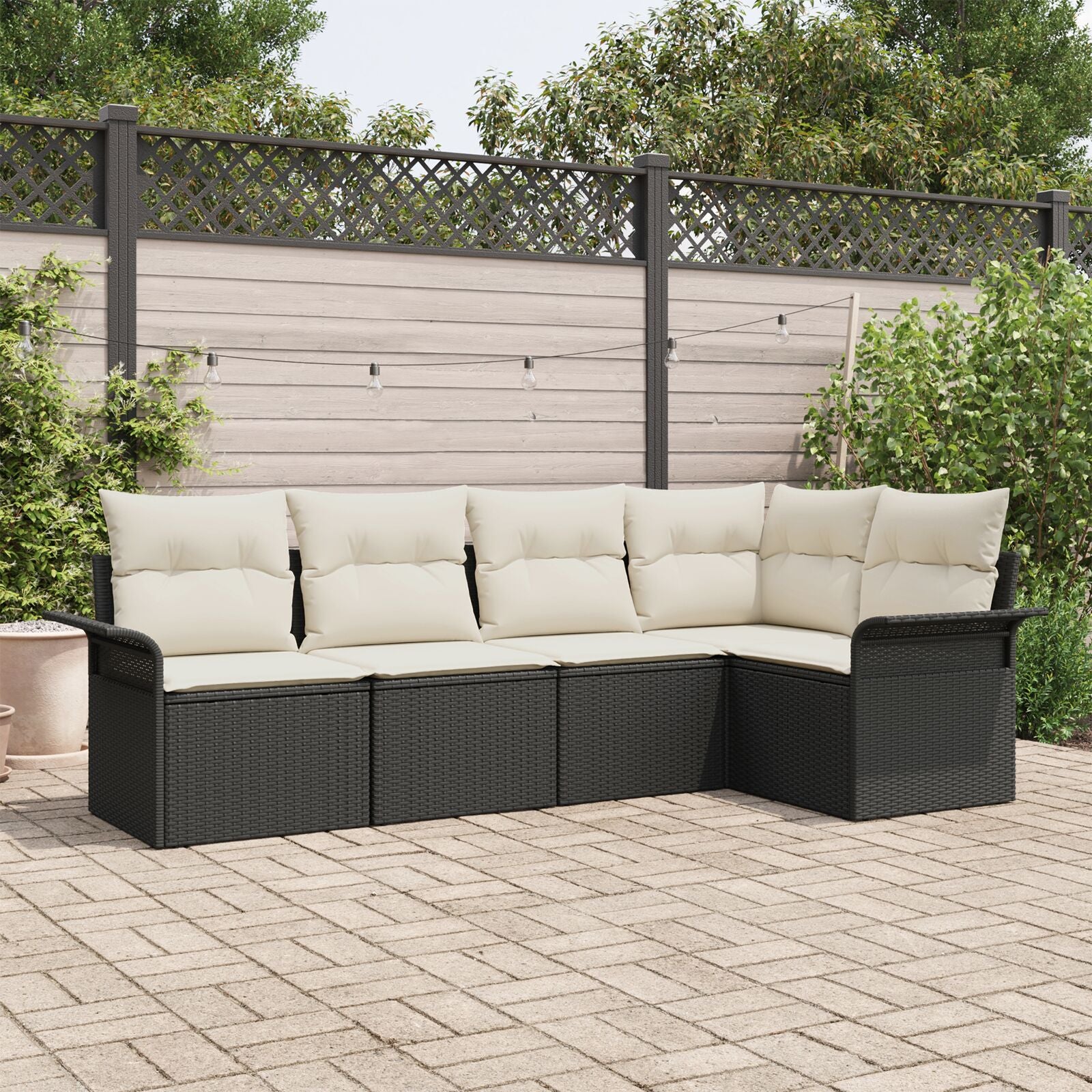 5-Delige Tuin Sofa Set Met Kussens Zwart Poly Rattan