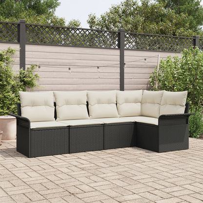 5-Delige Tuin Sofa Set Met Kussens Zwart Poly Rattan
