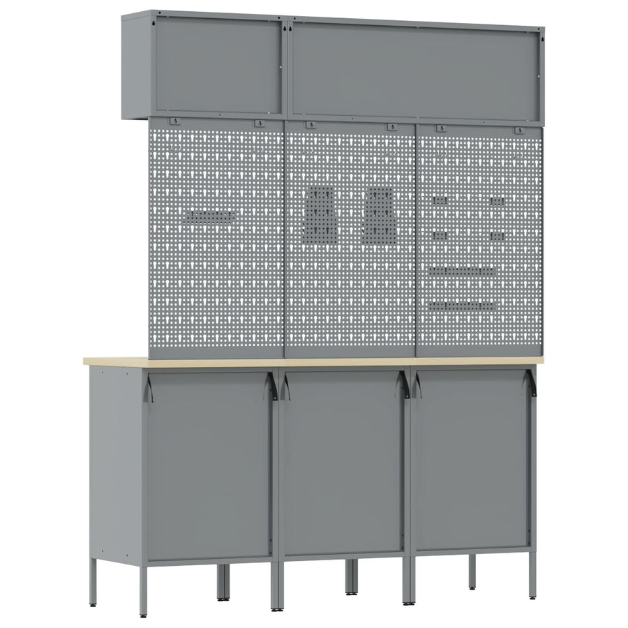 8-Delige Werkbank Set Staal 3x (84/85/85 cm) Rood 3x kast + 3x pegboard + 2x kast met deur
