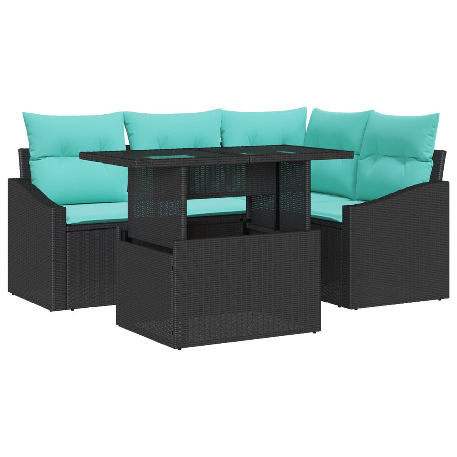 6 Delige Tuin Sofa Set Met Kussens Zwart Poly Rattan