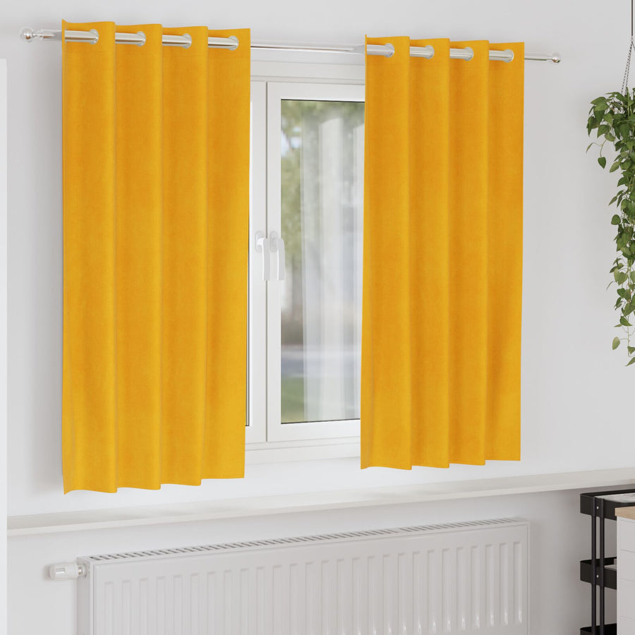 Zwarte Blokkeer Gordijnen Met Ringetjes 2 Stuks Velours Mosterdgeel 140 x 175 cm met oogjes