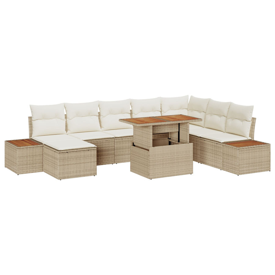 Tuinbank Set Set Van 9 Beige En Crème Rattan En Polyester