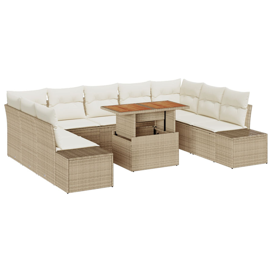 Tuinsofa Set Set Van 10 Beige, Lichtbruin Rattan, Polyester, Staal