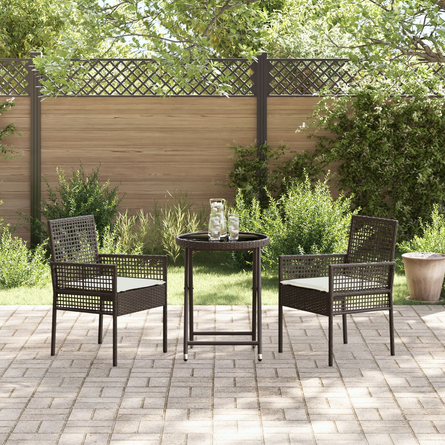 3-Delig Tuin Bistro Set Met Kussens Bruin Poly Rattan