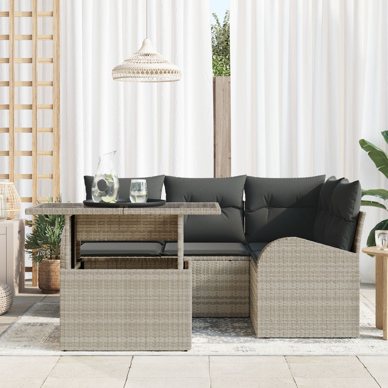 5-Delige Tuin Sofa Set Met Kussens Lichtgrijs Poly Rattan