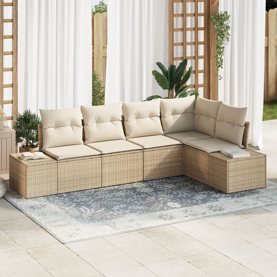 5-Delige Tuinbankset Met Kussens Poly Rattan Beige en crème zonder tafel