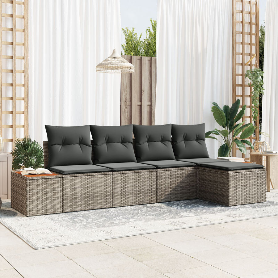 5 Delige Tuin Sofa Set Met Kussens Grijs Poly Rattan Acacia