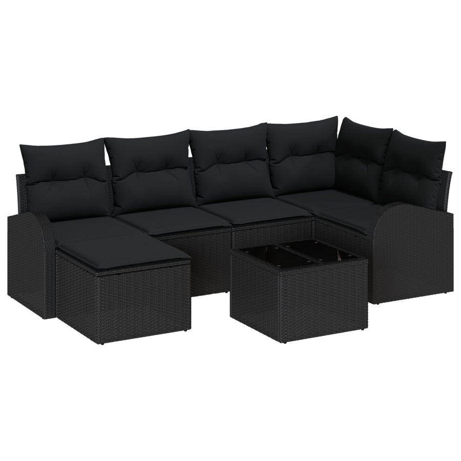 7 Stuks Tuinbank Set Met Kussens Beige Poly Rattan