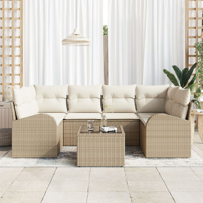 7-Delige Tuinset Met Kussens Beige Poly Rattan