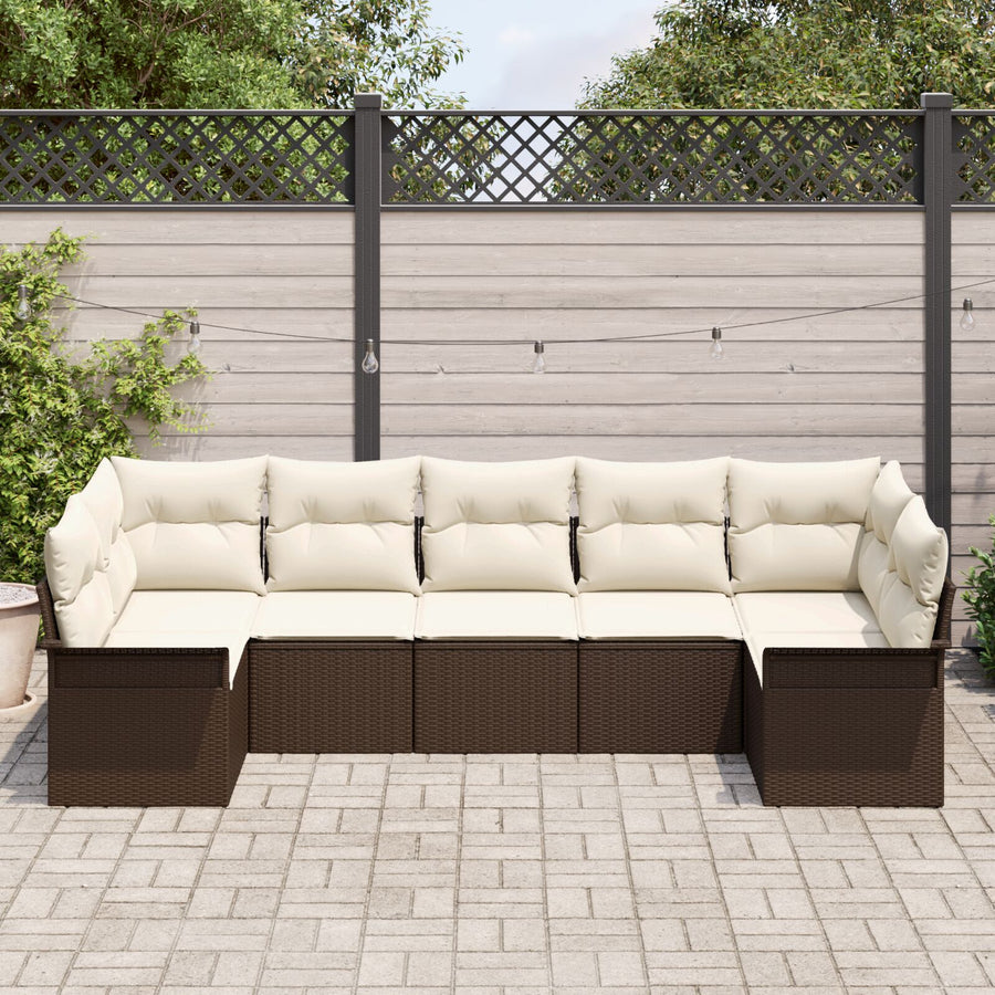 7-Delige Tuinsofa Set Met Kussens Bruin Poly Rattan