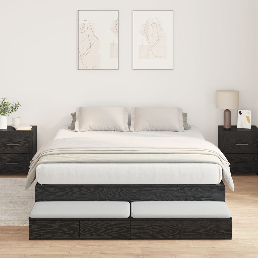Opbergbedframe Zwart Eiken 140X200 Cm Artisanaal Eiken