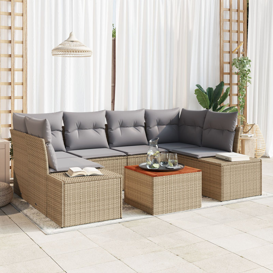 7-Delige Tuinbank Set Met Kussens Beige Poly Rattan Acacia