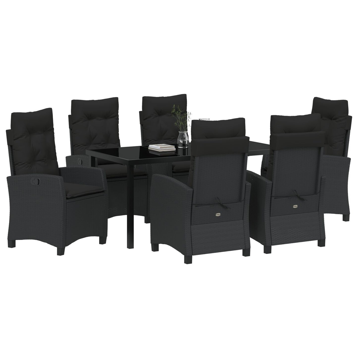 7-Delige Tuinset Met Kussens Zwart Poly Rattan