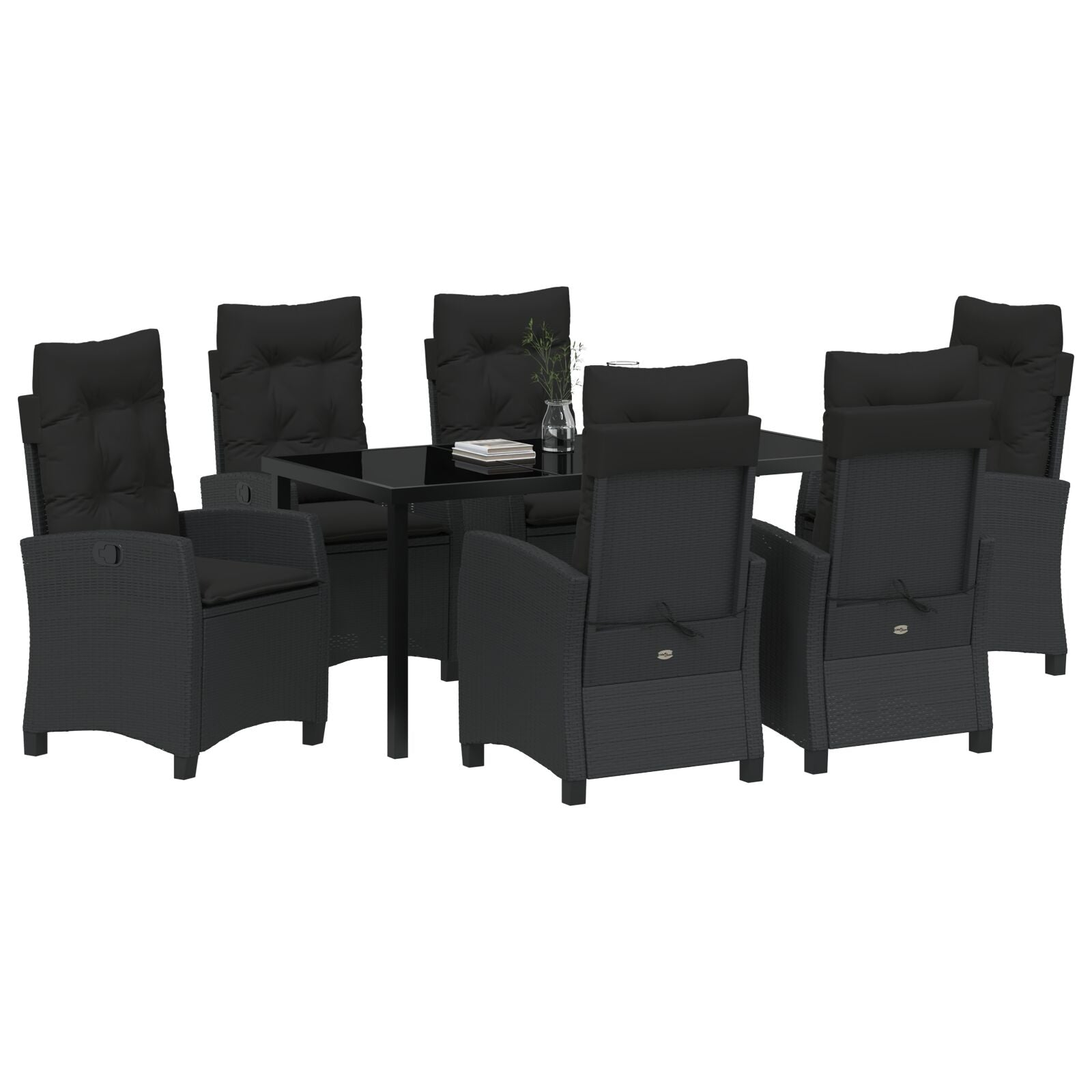 7-Delige Tuinset Met Kussens Zwart Poly Rattan