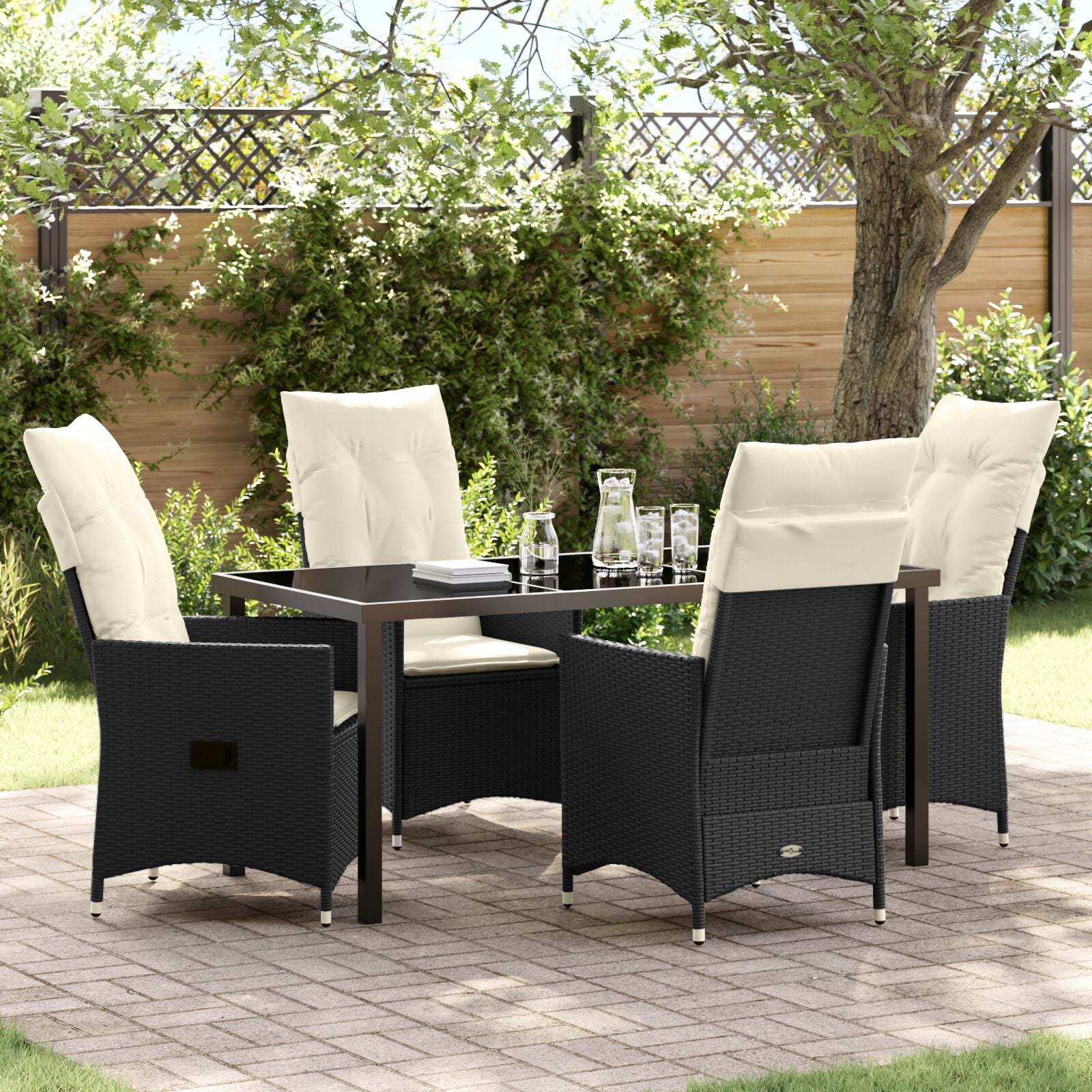 5-Delig Tuin Eetset Met Kussens Zwart Poly Rattan