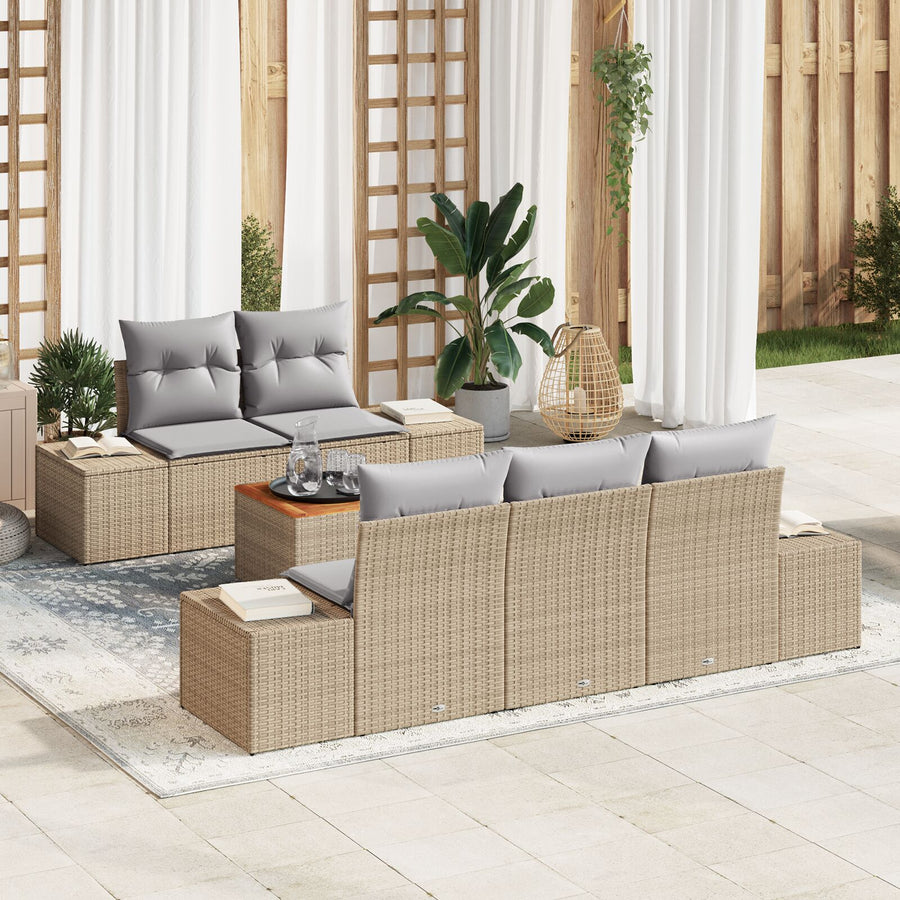 6-Delige Tuin Sofa Set Met Kussens Beige Poly Rattan Acacia