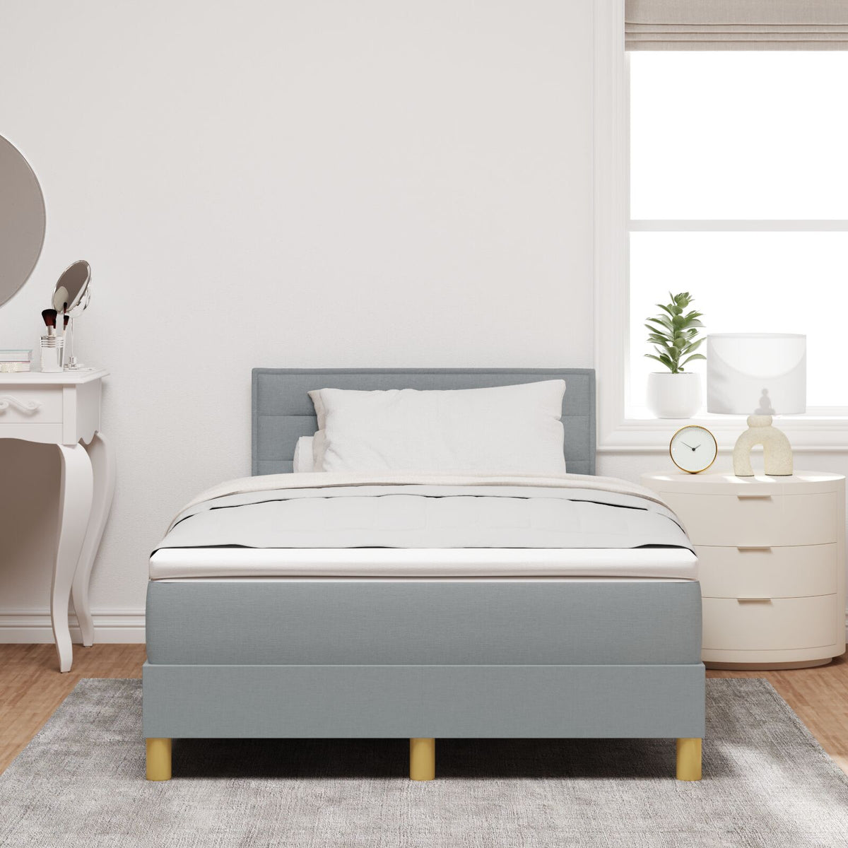 Boxspring Bed Met Matras Stof Lichtgrijs 120 x 200 cm Lijnen ontwerp