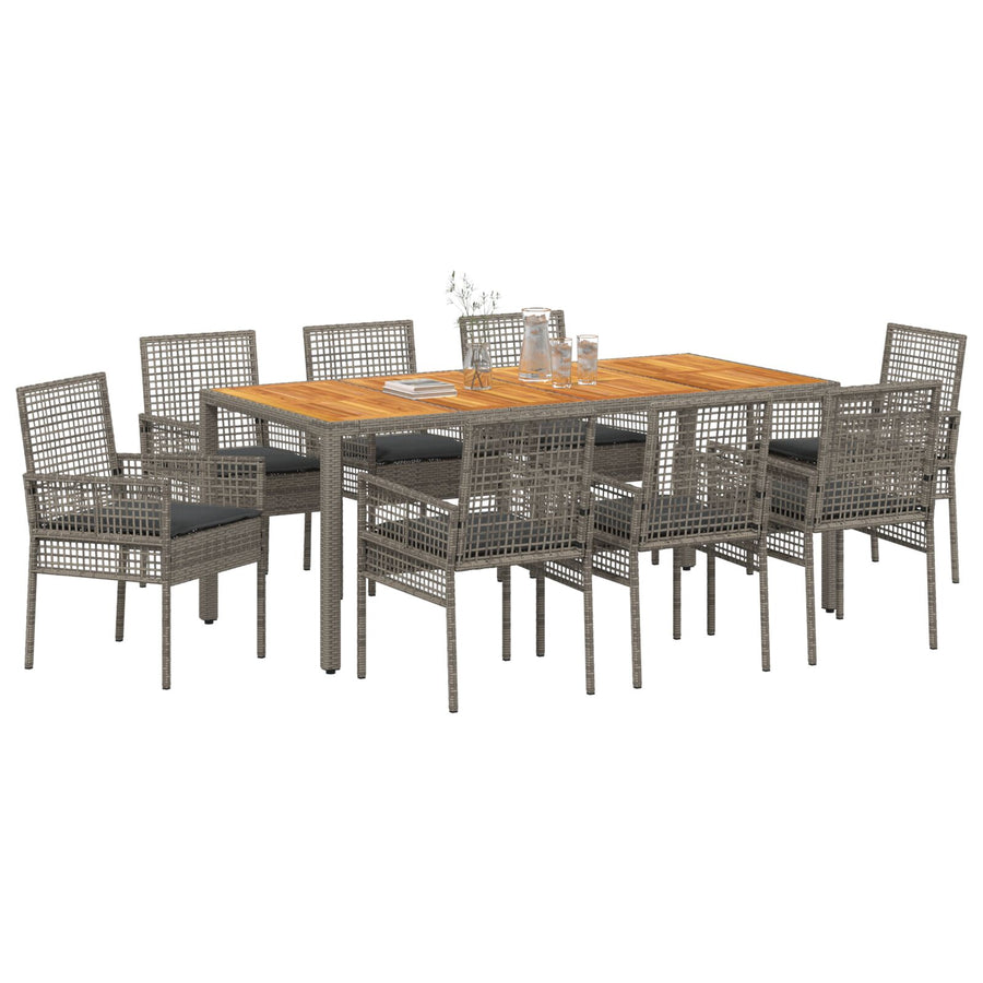 9-Delige Tuin Eettafel Set Met Kussens Grijs Poly Rattan