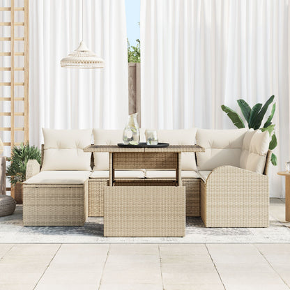 7-Delige Tuinsofa Set Met Kussens Beige Poly Rattan