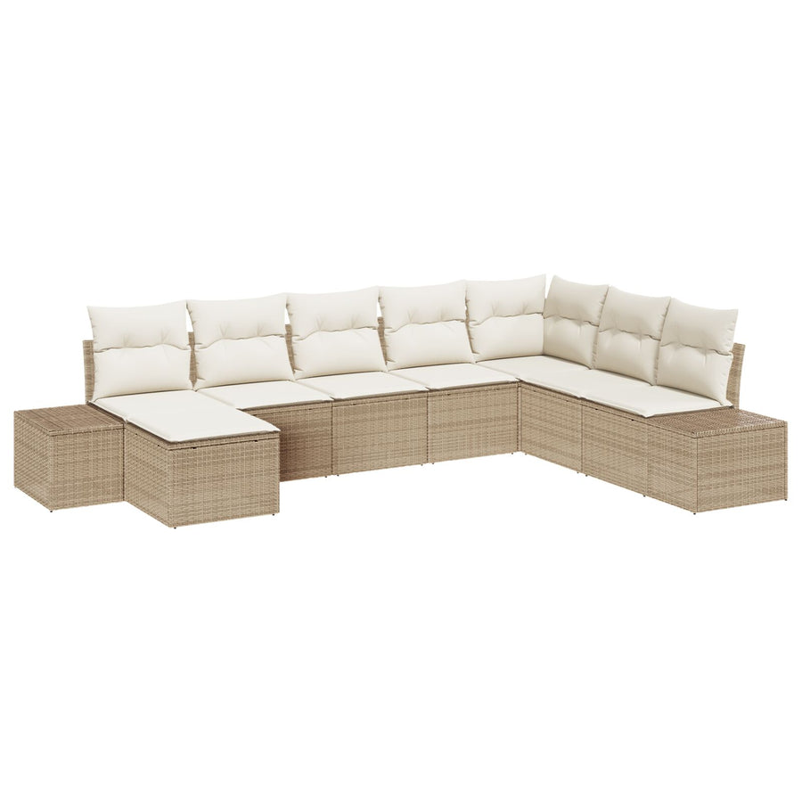 8-Delige Tuin Sofa Set Met Kussens Beige Poly Riet