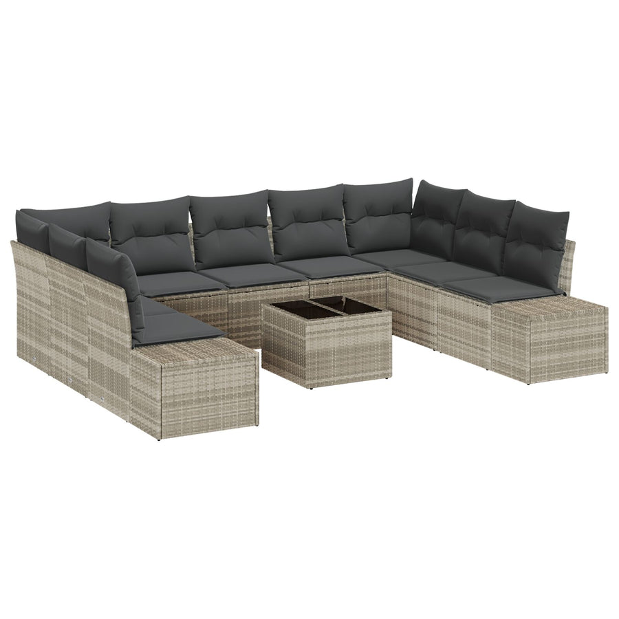 10-Delige Tuin Sofa Set Met Kussens Lichtgrijs Poly Rattan