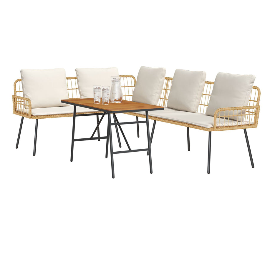2-Delige Tuinbankset Met Kussens Van Poly Rattan Natuurlijk Bank + tafel
