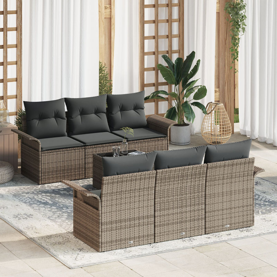 7-Delige Tuinbankset Met Kussens Grijze Poly Rattan
