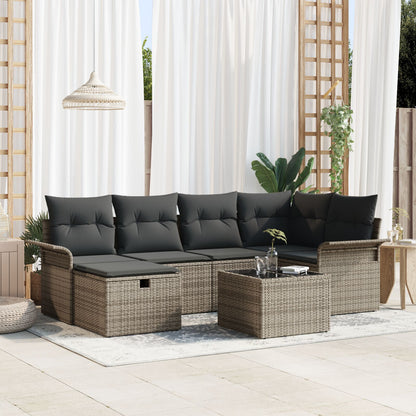 7-Delige Tuin Sofa Set Met Kussens Grijs Poly Rattan