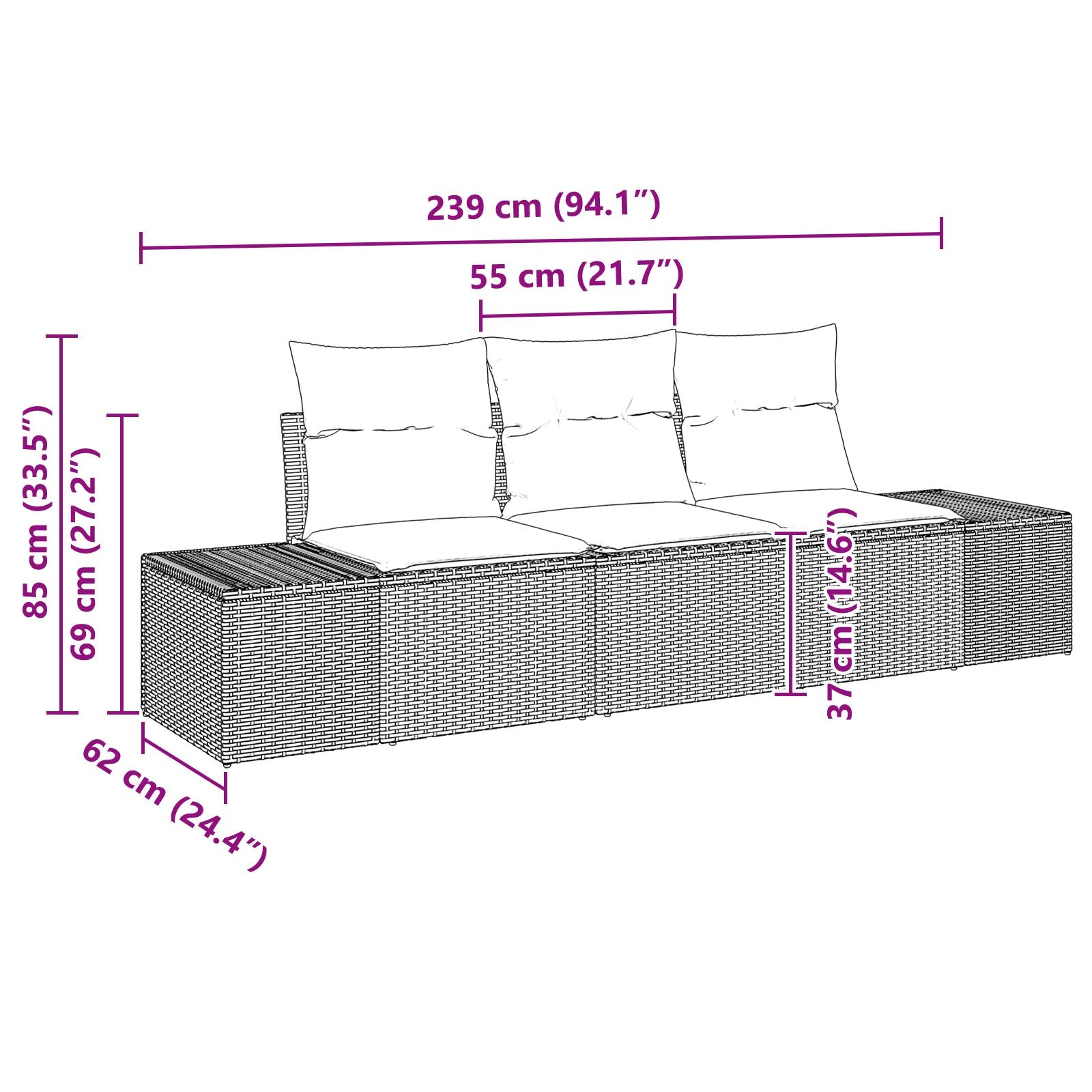 3-Delige Tuin Sofa Set Met Kussens Lichtgrijs Poly Rattan