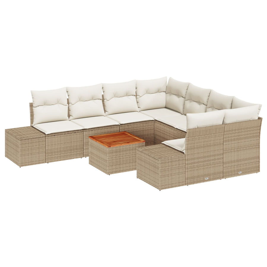 Tuin Sofa Set Set Van 9 Beige En Crème Rattan, Polyester