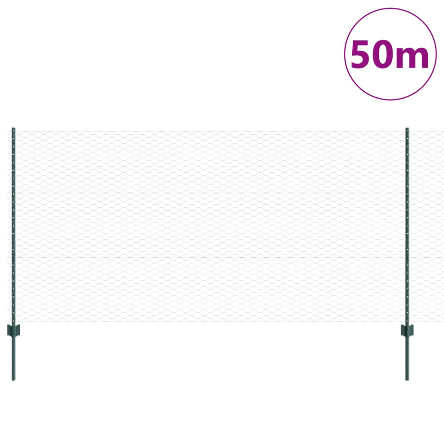 Hekpalen 11 Stuks U-Kanaal Groen 120 Cm Staal,  Zeshoekig Hek Groen 1.2X50 M Staal