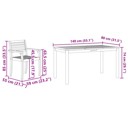 7-Delige Tuin Eetset Van Massief Acaciahout 6-Persoons 140 cm tafel lengte