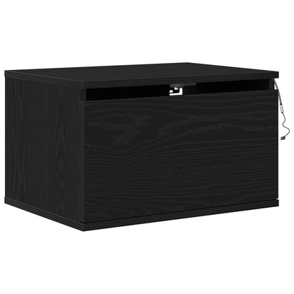 Nachtkastje Met Led Muurbevestigd 50X36X30 Cm 1 Zwart eiken