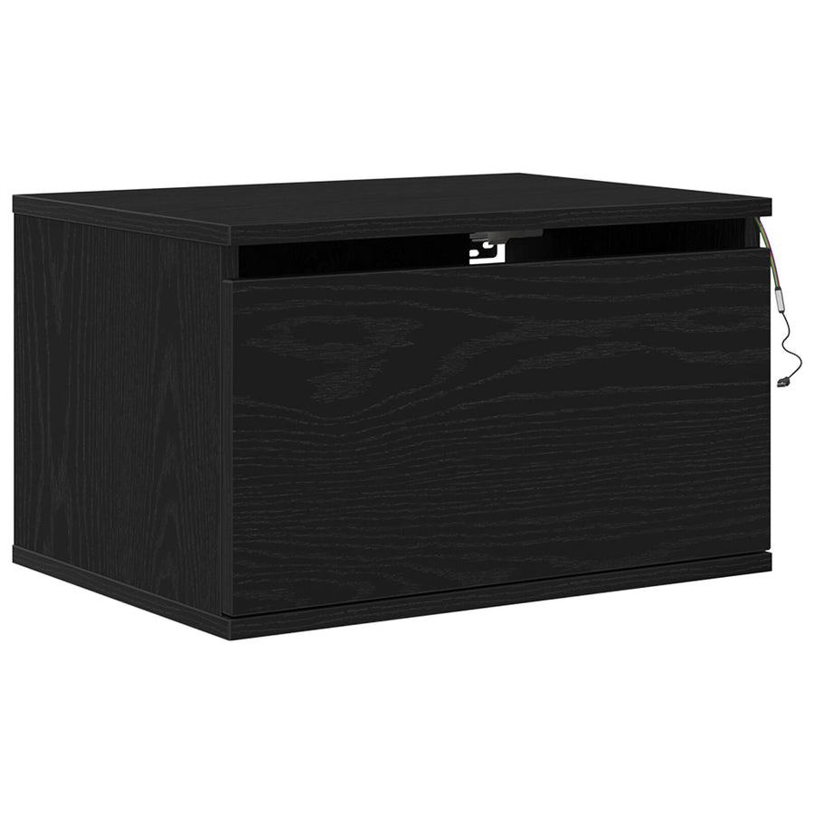 Nachtkastje Met Led Muurbevestigd 50X36X30 Cm 1 Zwart eiken