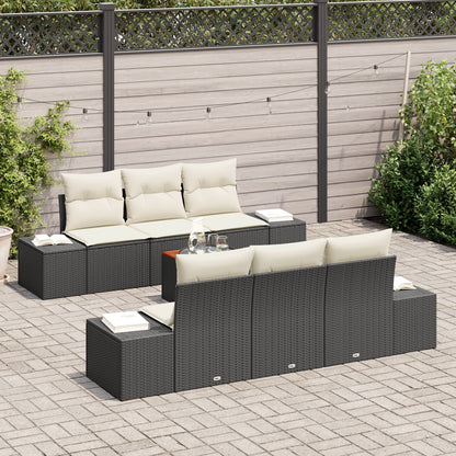 7-Delige Tuinbankset Met Kussens Zwart Poly Rattan Acacia