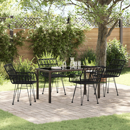 5-Delige Tuin Eetset Zwart Poly Rattan