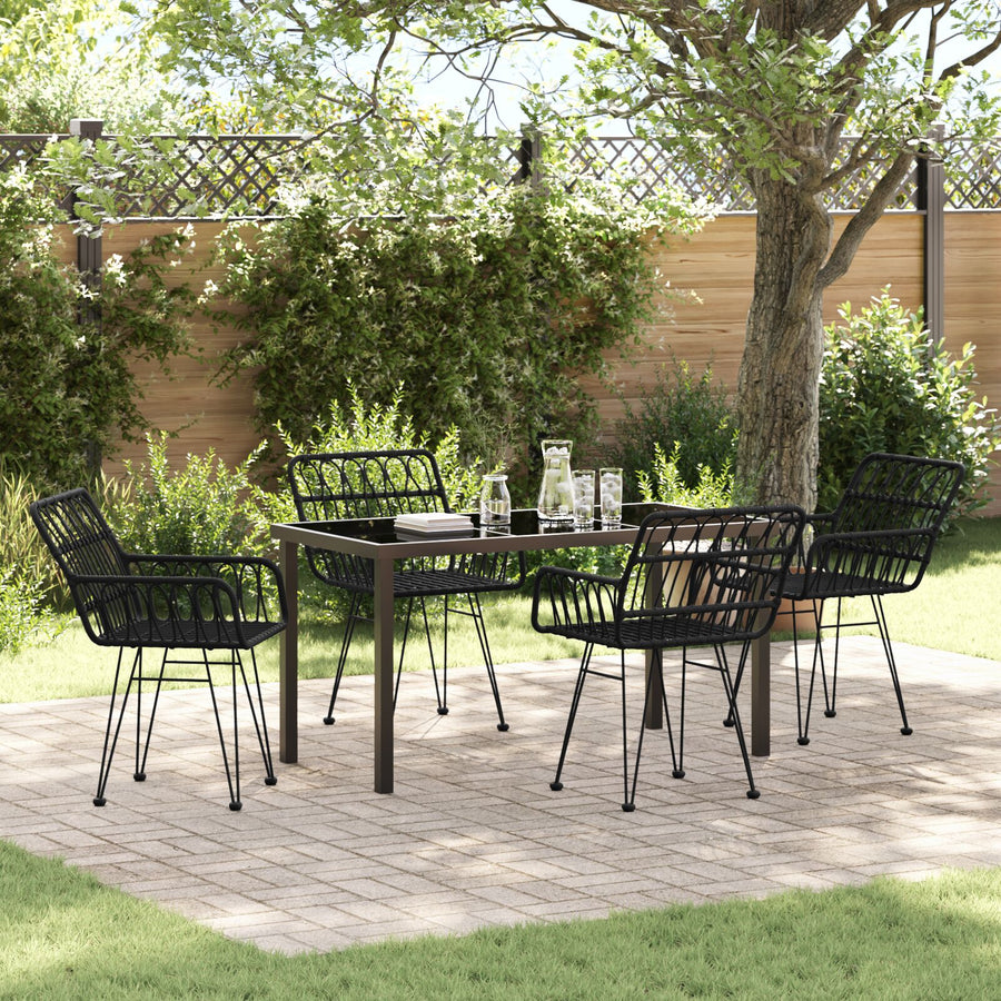 5-Delige Tuin Eetset Zwart Poly Rattan