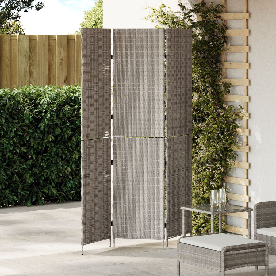 Kamerscherm Opvouwbaar 147X Poly Rattan 180 cm Grijs 3 panelen