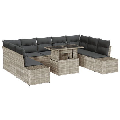 Tuinbankset Set Van 10 Beige En Grijs Pe Rattan, Staal, Polyester