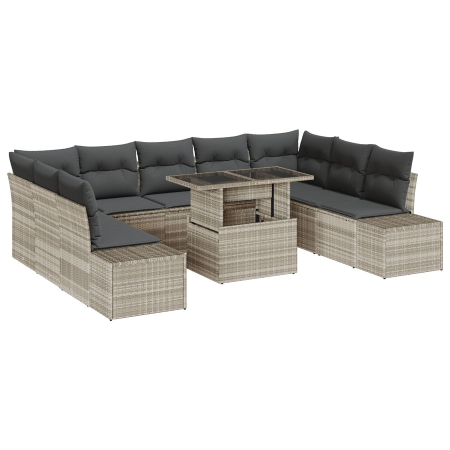 Tuinbankset Set Van 10 Beige En Grijs Pe Rattan, Staal, Polyester