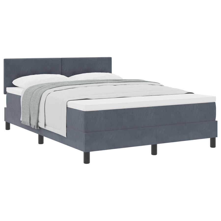 Boxspring Bed Met Matras Donkergrijs 140X190 Cm Velours Blauw