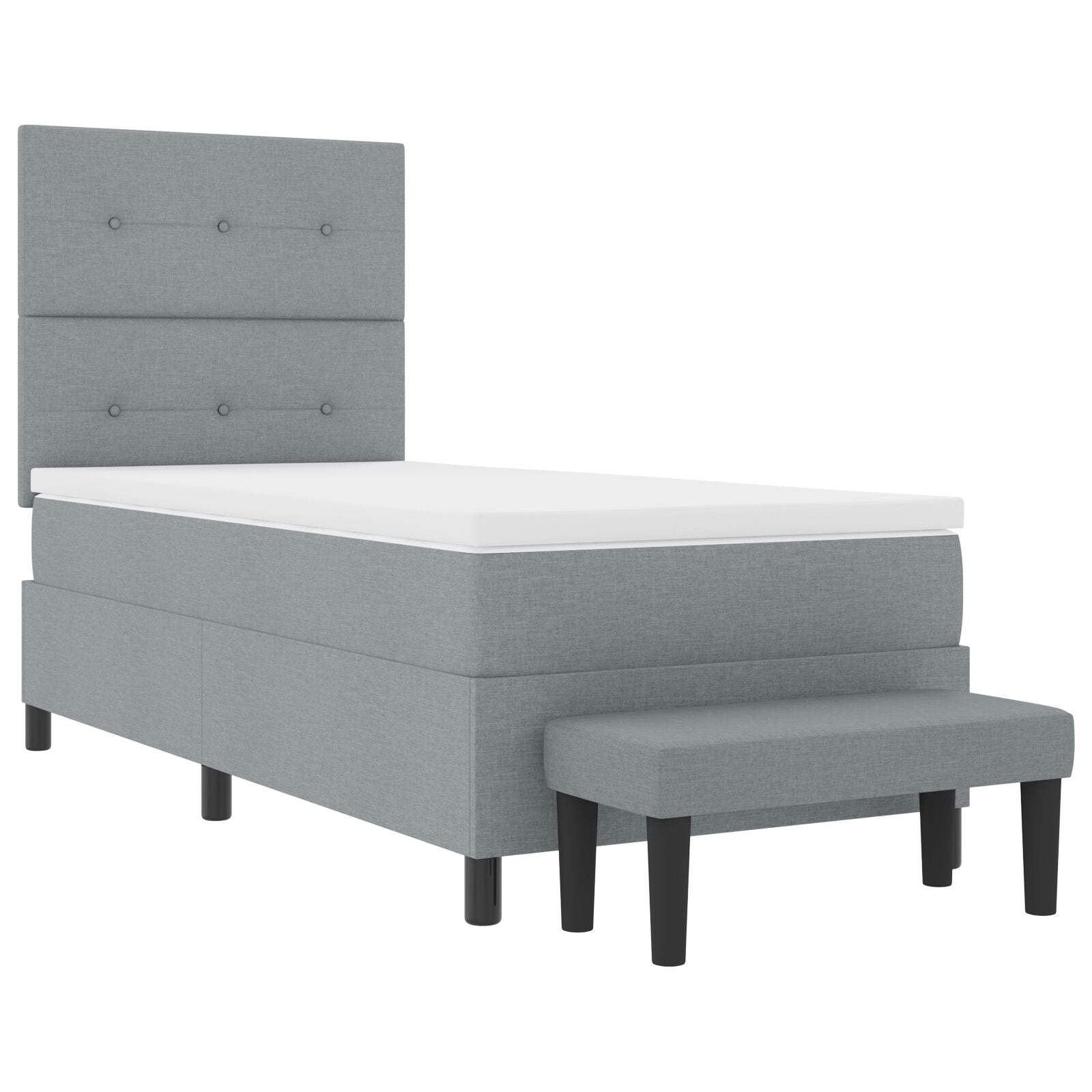Boxspringbed Met Matras & Bankje Stof Lichtgrijs 80 x 200 cm Knopgeknopt