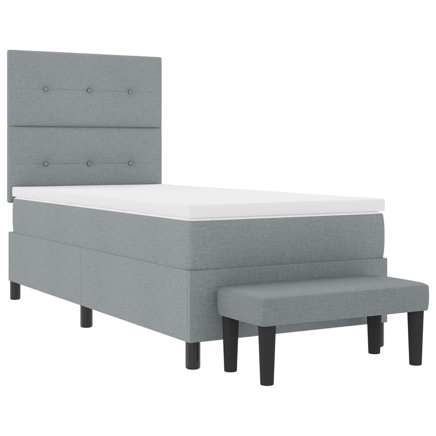 Boxspringbed Met Matras & Bankje Stof Lichtgrijs 80 x 200 cm Knopgeknopt