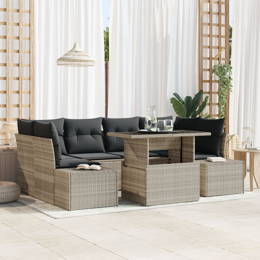 7 Delige Tuin Sofa Set Met Kussens Licht Grijs Poly Rattan