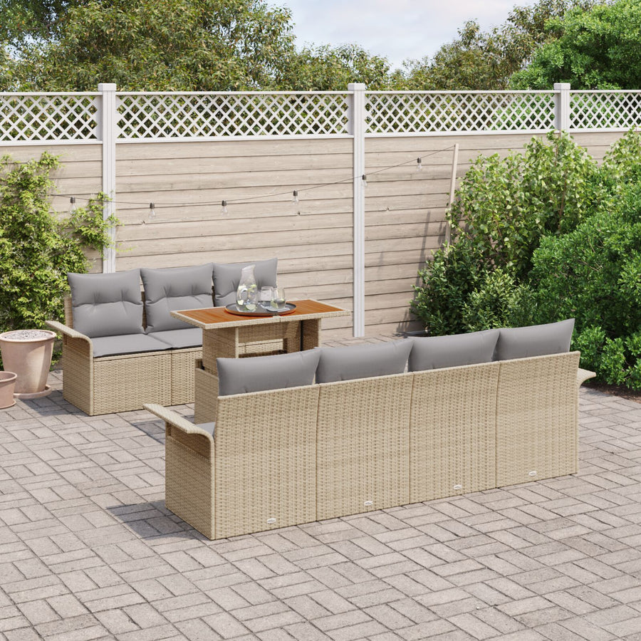 8-Delige Tuin Sofa Set Met Kussens Beige Poly Rattan Acacia
