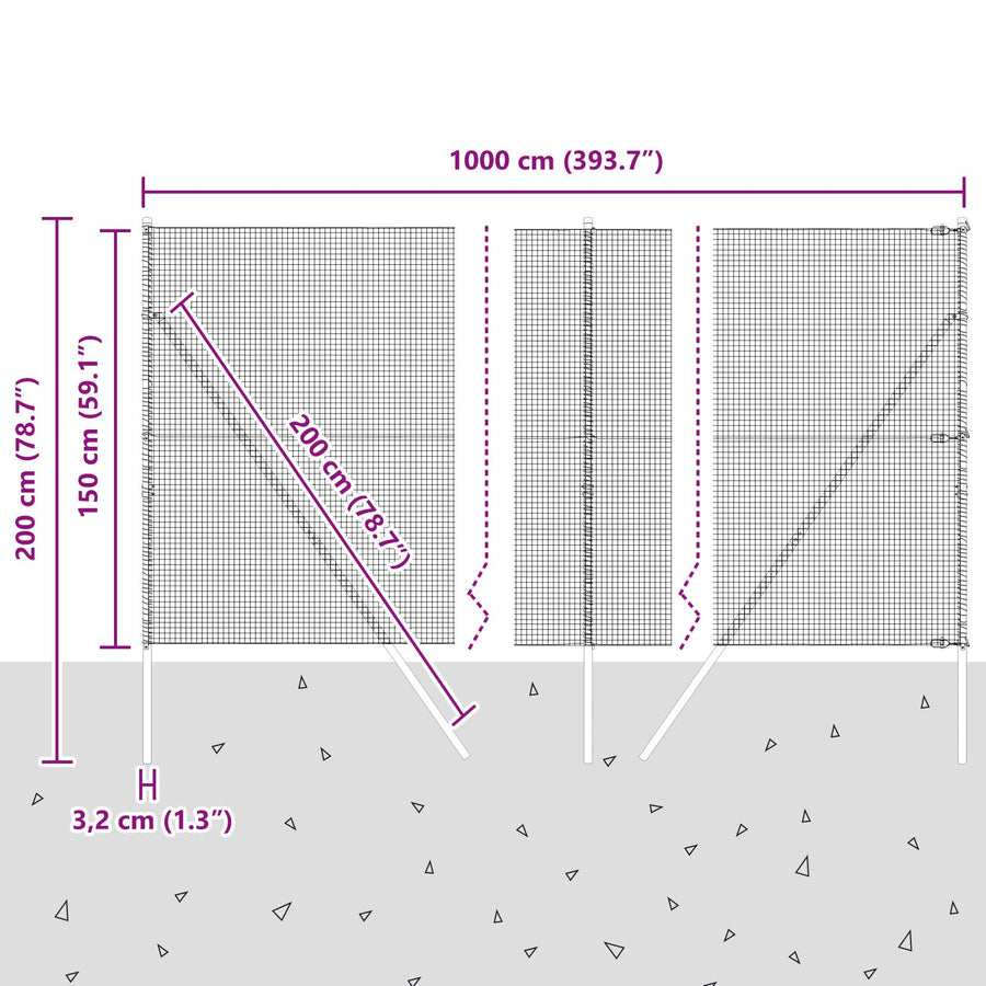 Hekpaalset Set Van 2 Gegalvaniseerd Staal 10 X 1,5 M Duurzaam Gegalvaniseerd Staal